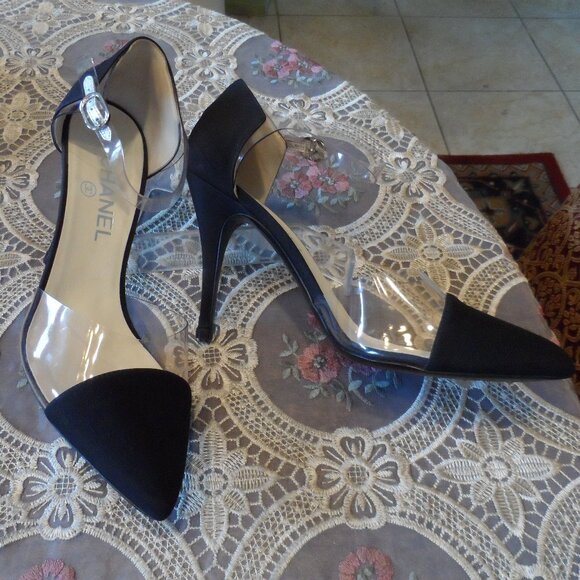 Chanel 2013 Collection Black Silk and PVC D'Orsay Pumps Size 39.5B - Picture 1 of 16